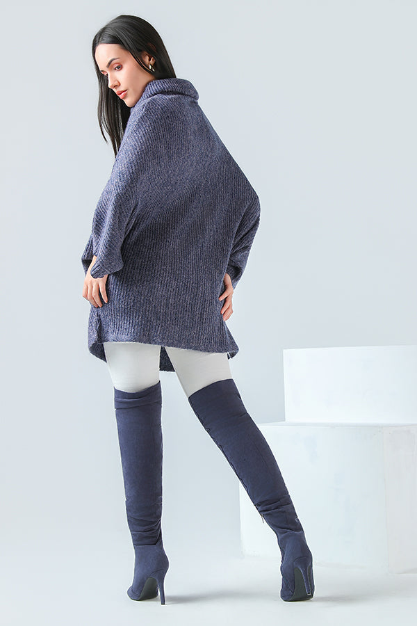 Aubergine High-Neck Poncho