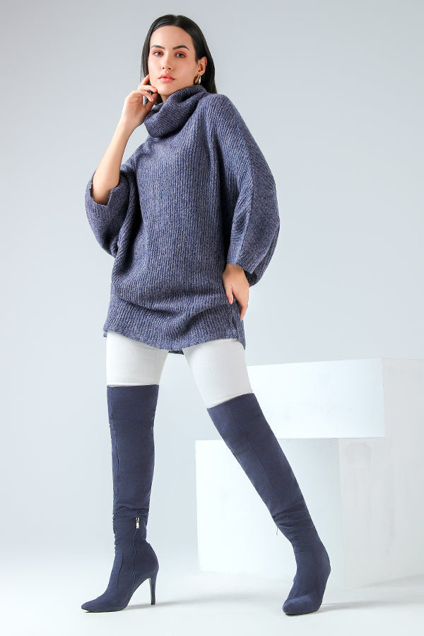 Aubergine High-Neck Poncho