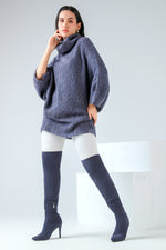 Aubergine High-Neck Poncho