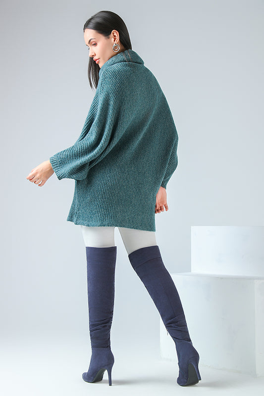 Forest Sage High-Neck Poncho