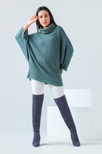 Forest Sage High-Neck Poncho