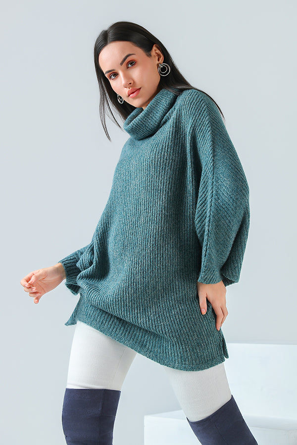 Forest Sage High-Neck Poncho