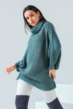Forest Sage High-Neck Poncho