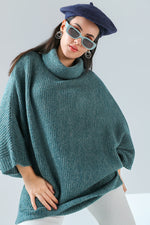 Forest Sage High-Neck Poncho