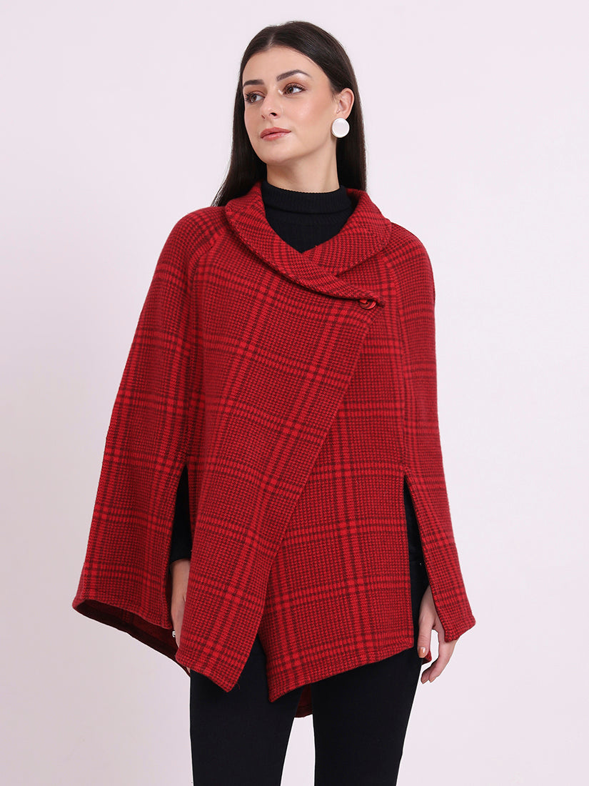 Crimson Plaid Poncho