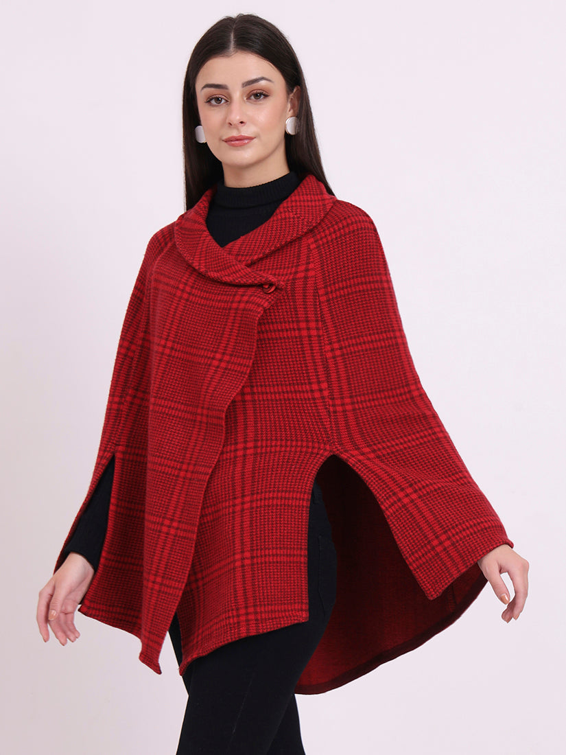 Crimson Plaid Poncho