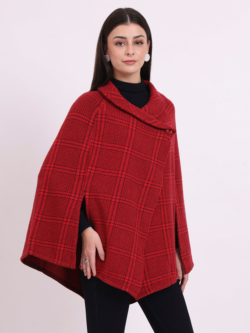 Crimson Plaid Poncho