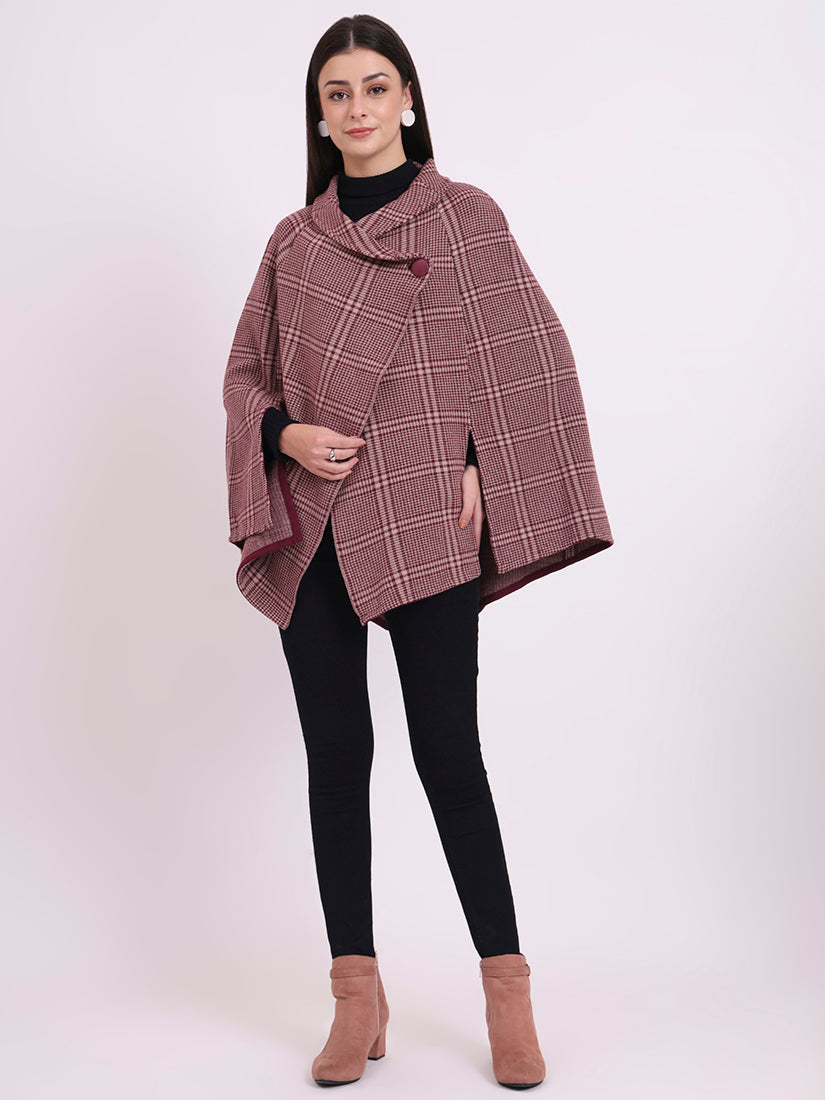 Wine Tartan Poncho