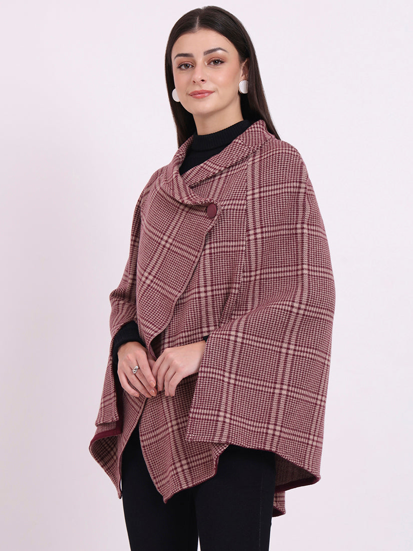 Wine Tartan Poncho