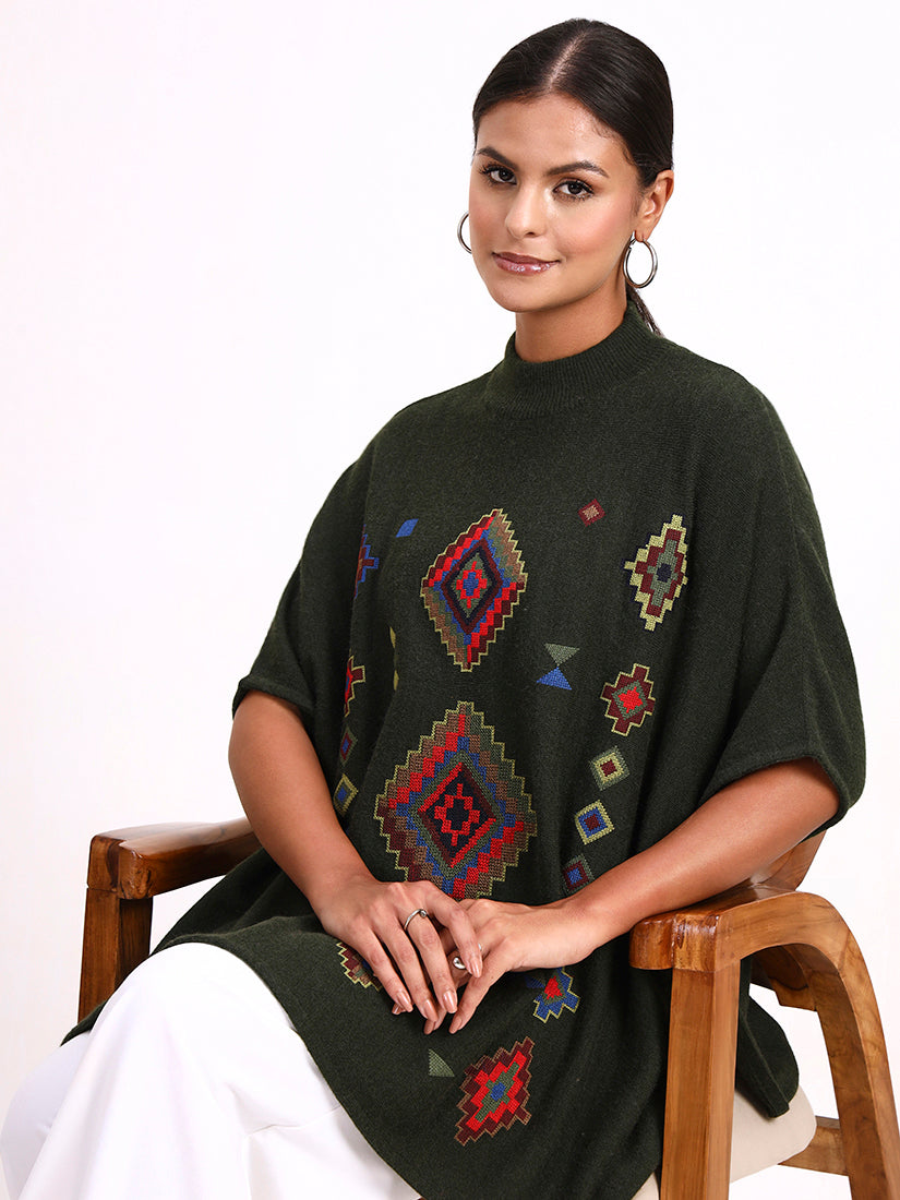 Olive Mosaic Poncho