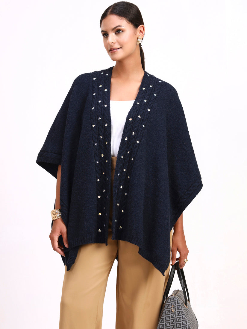 Bleu Fleur de Neige Poncho
