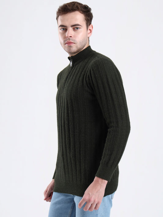 Woodland Olive Quarter-Zip Sweater