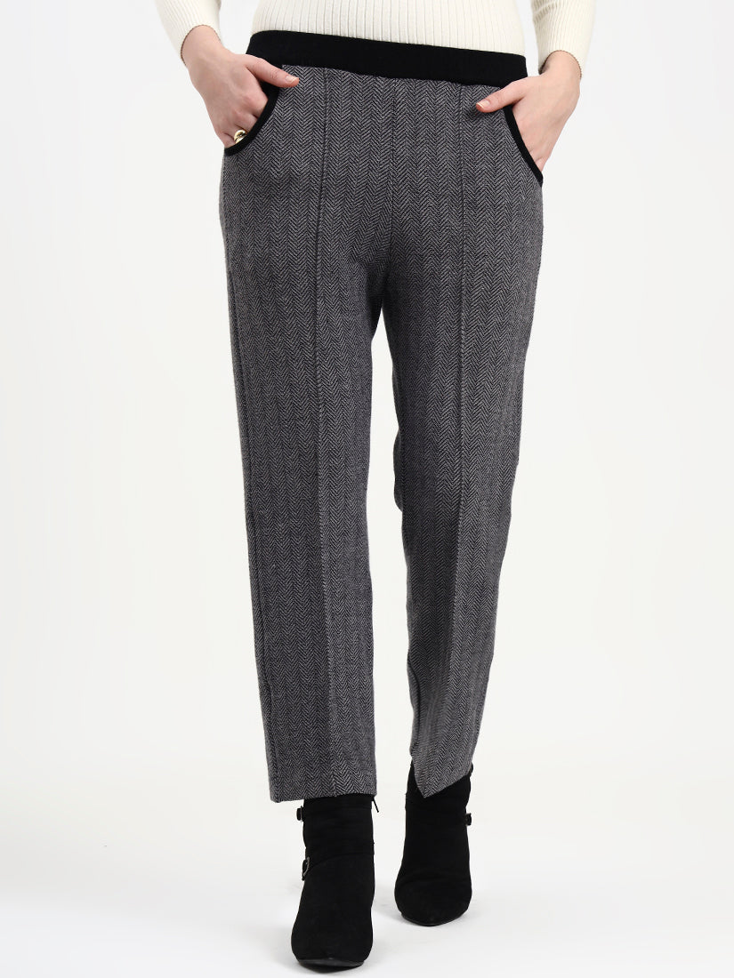 Alina Charcoal Herringbone Trouser