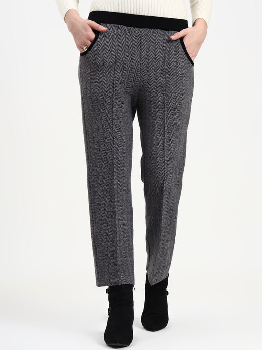 Alina Charcoal Herringbone Trouser