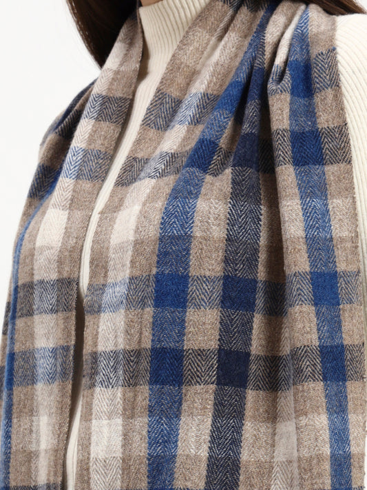 Sand & Blue Window Check Scarf