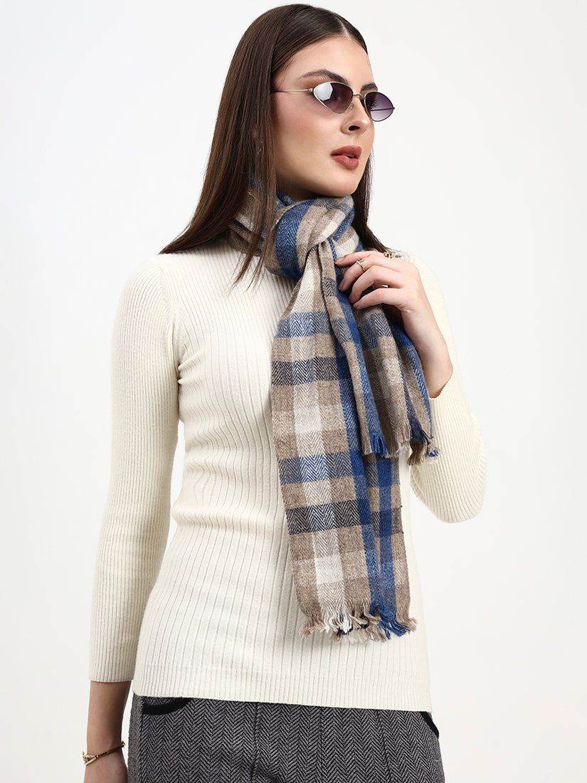 Sand & Blue Window Check Scarf