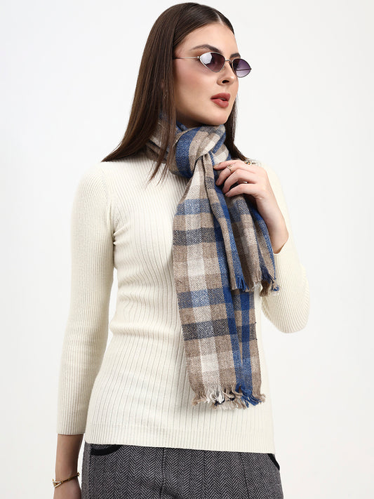 Sand & Blue Window Check Scarf
