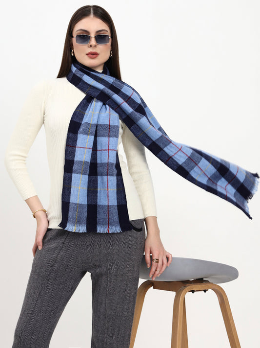 Frosted Blue Check Wool Scarf