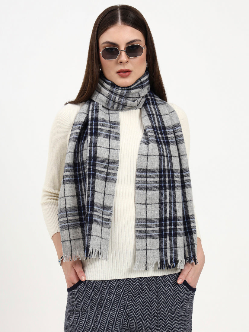 Frost Grey & Navy Check Scarf