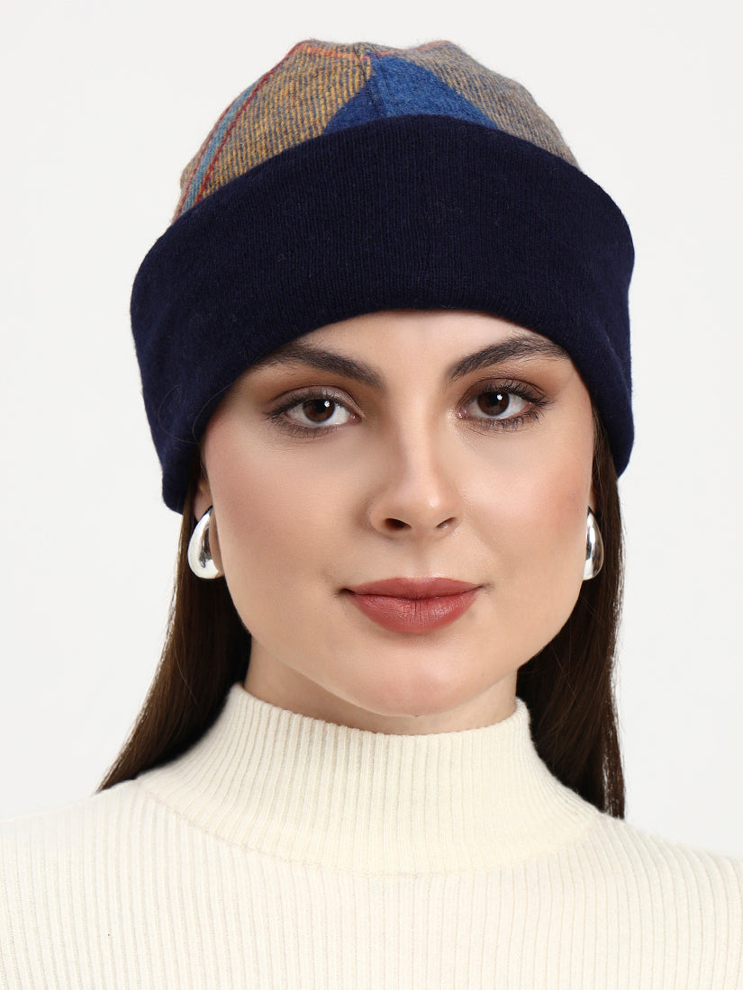 Ultramarine Checked Lambswool Beanie