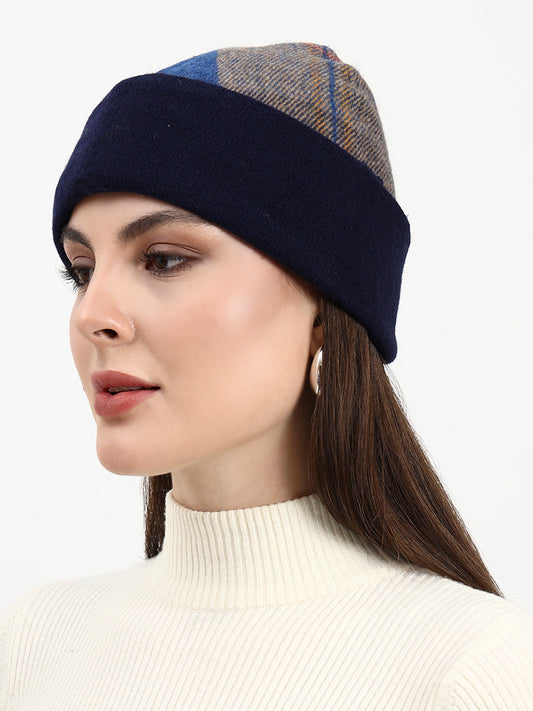 Ultramarine Checked Lambswool Beanie
