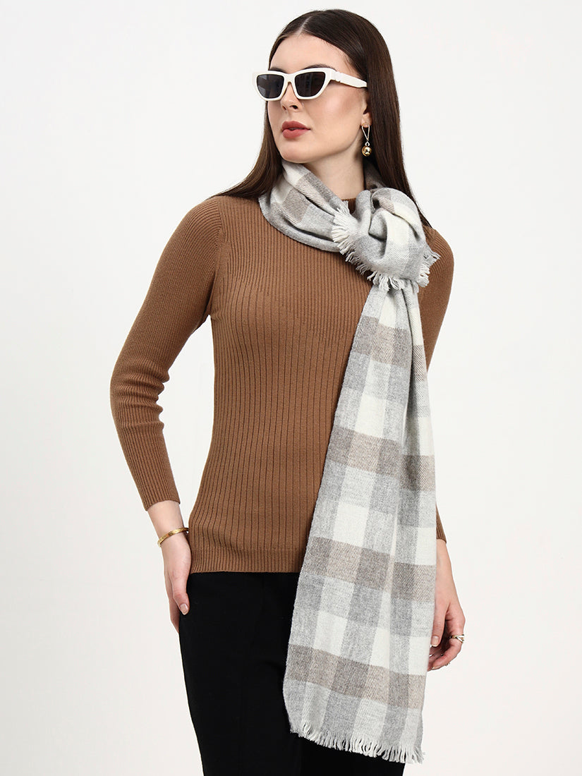 Oatmist Graphite Check Scarf