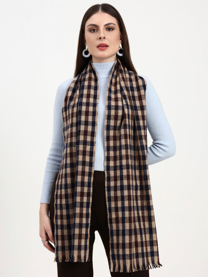 Espresso Grid Wool Scarf