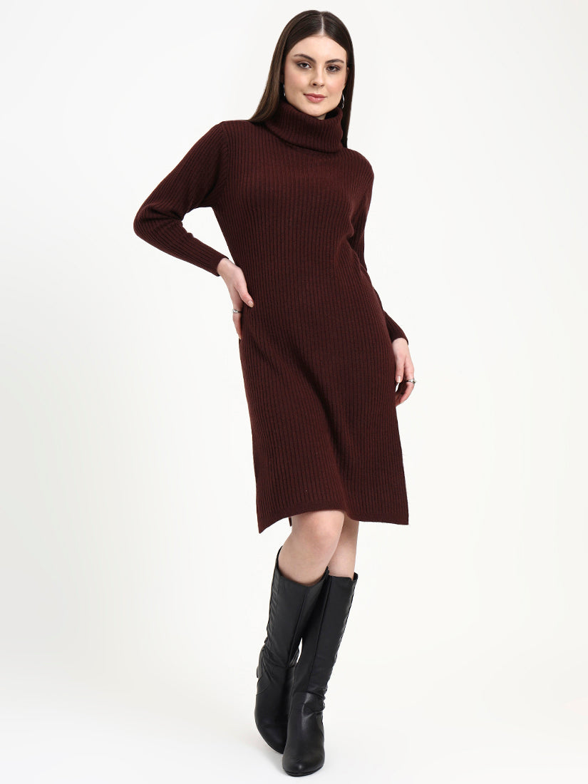 Wine Glen Turtleneck Knit Dress