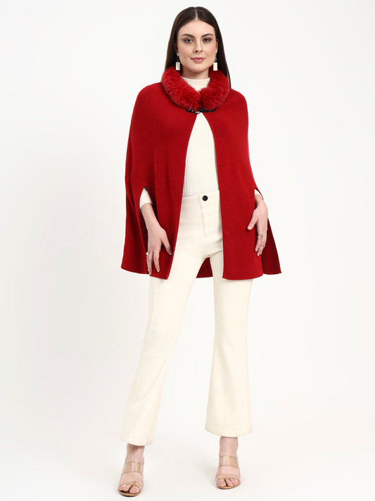 Crimson Vale Fur-Collar Poncho