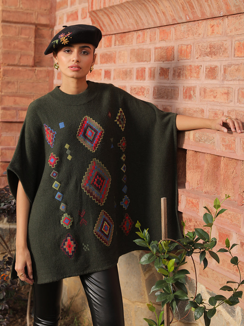 Olive Mosaic Poncho