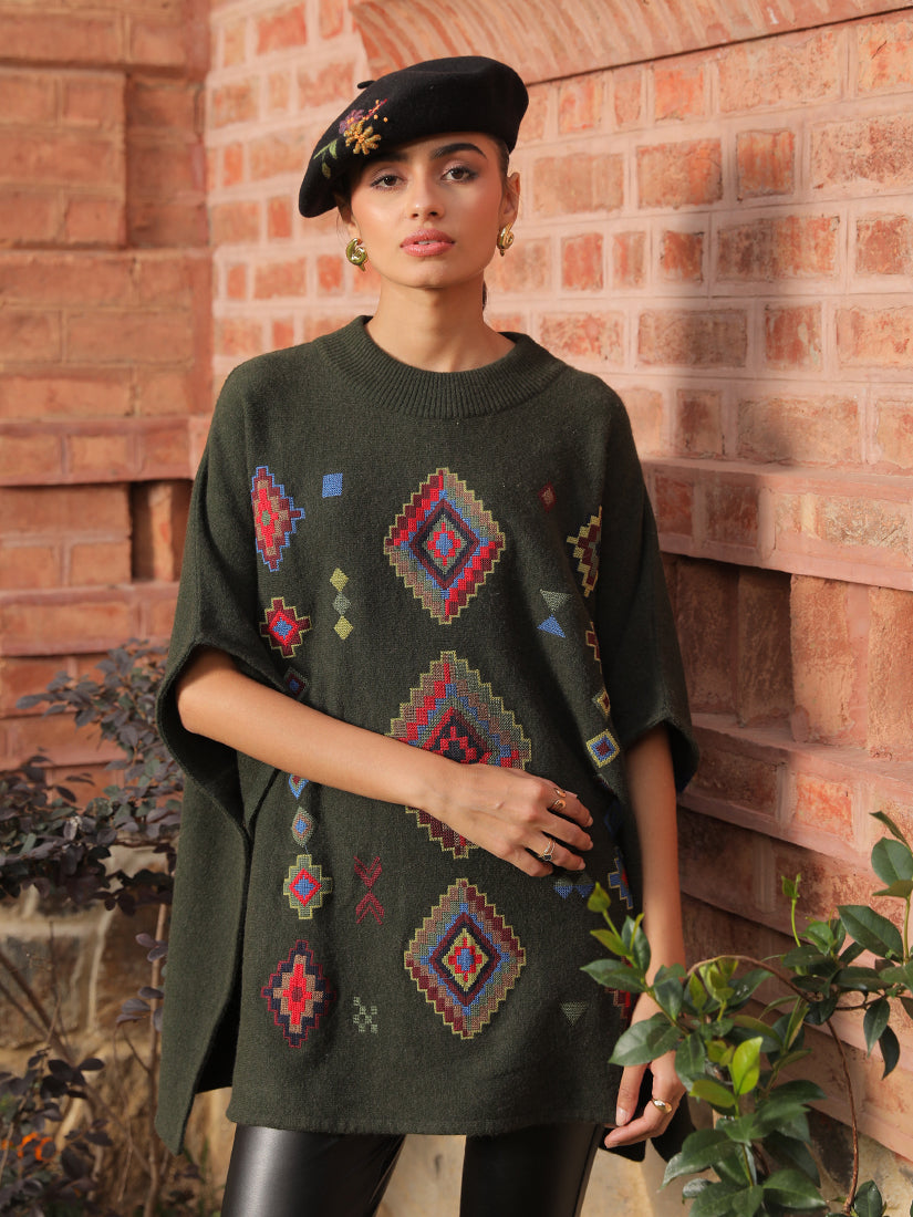 Olive Mosaic Poncho