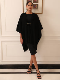 Noir Elegance Buckled Lambswool Cape