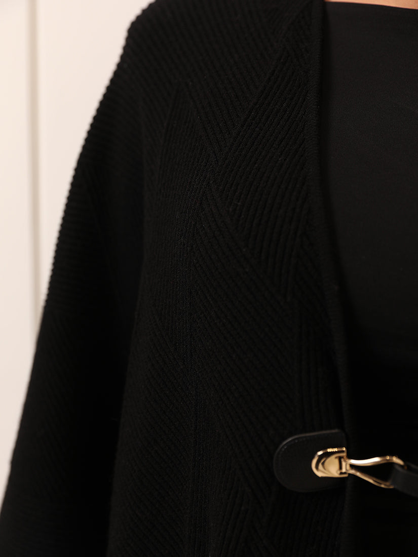 Noir Elegance Buckled Lambswool Cape