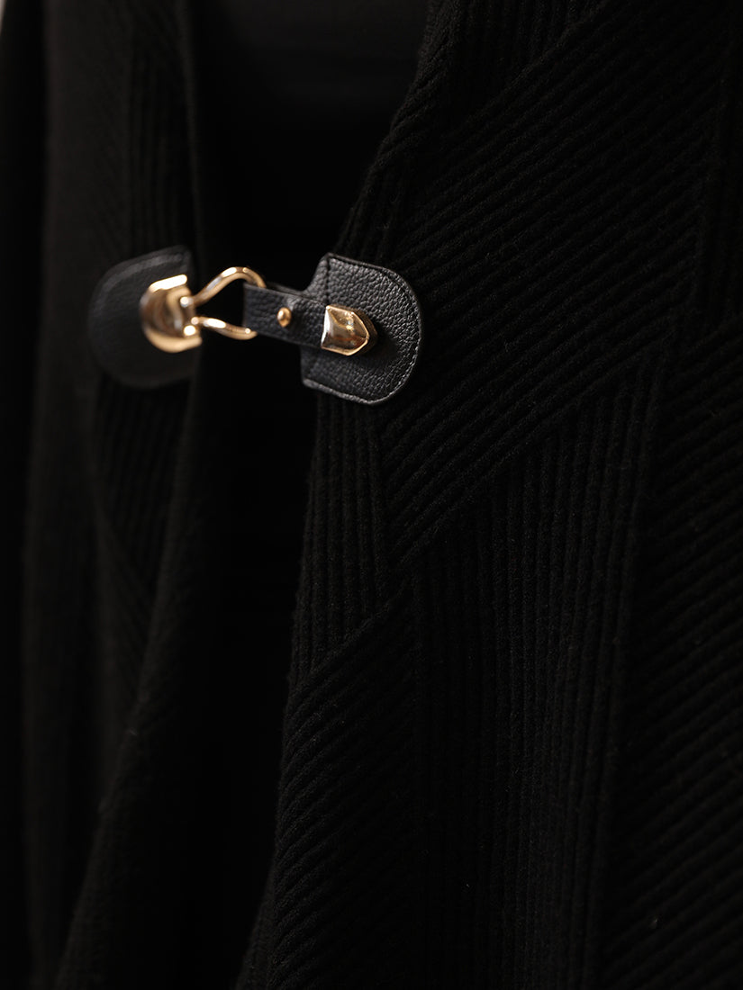 Noir Elegance Buckled Lambswool Cape