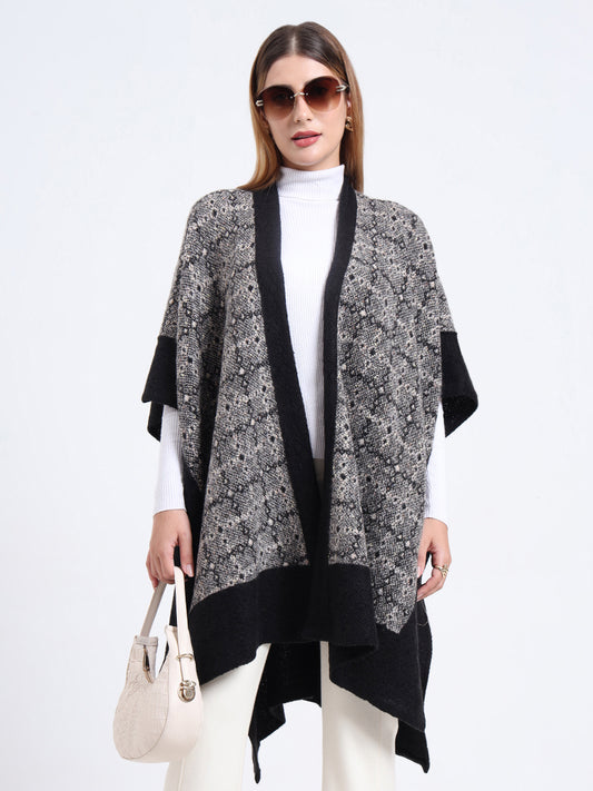 Onyx Mist Lattice Patterned Weave Cape