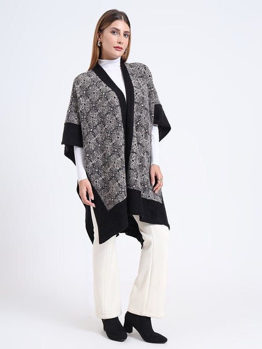 Onyx Mist Lattice Patterned Weave Cape