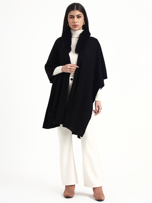 Midnight Noir Fur Collar Cape