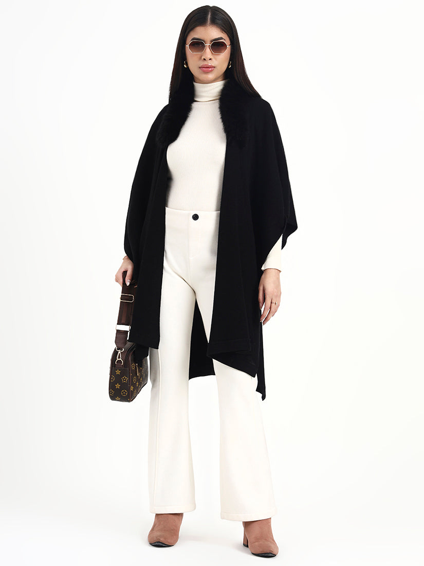 Midnight Noir Fur Collar Cape