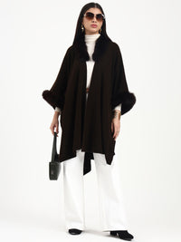 Dark Truffle Fur Accent Cape
