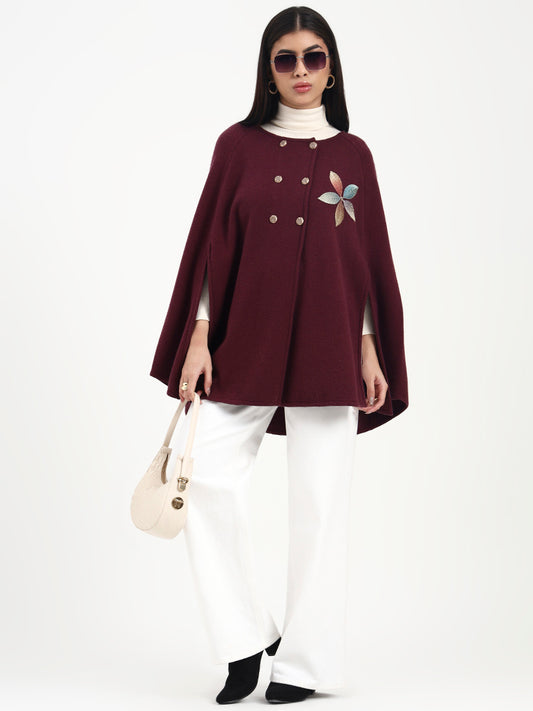 Wine Bloom Leaf Poncho