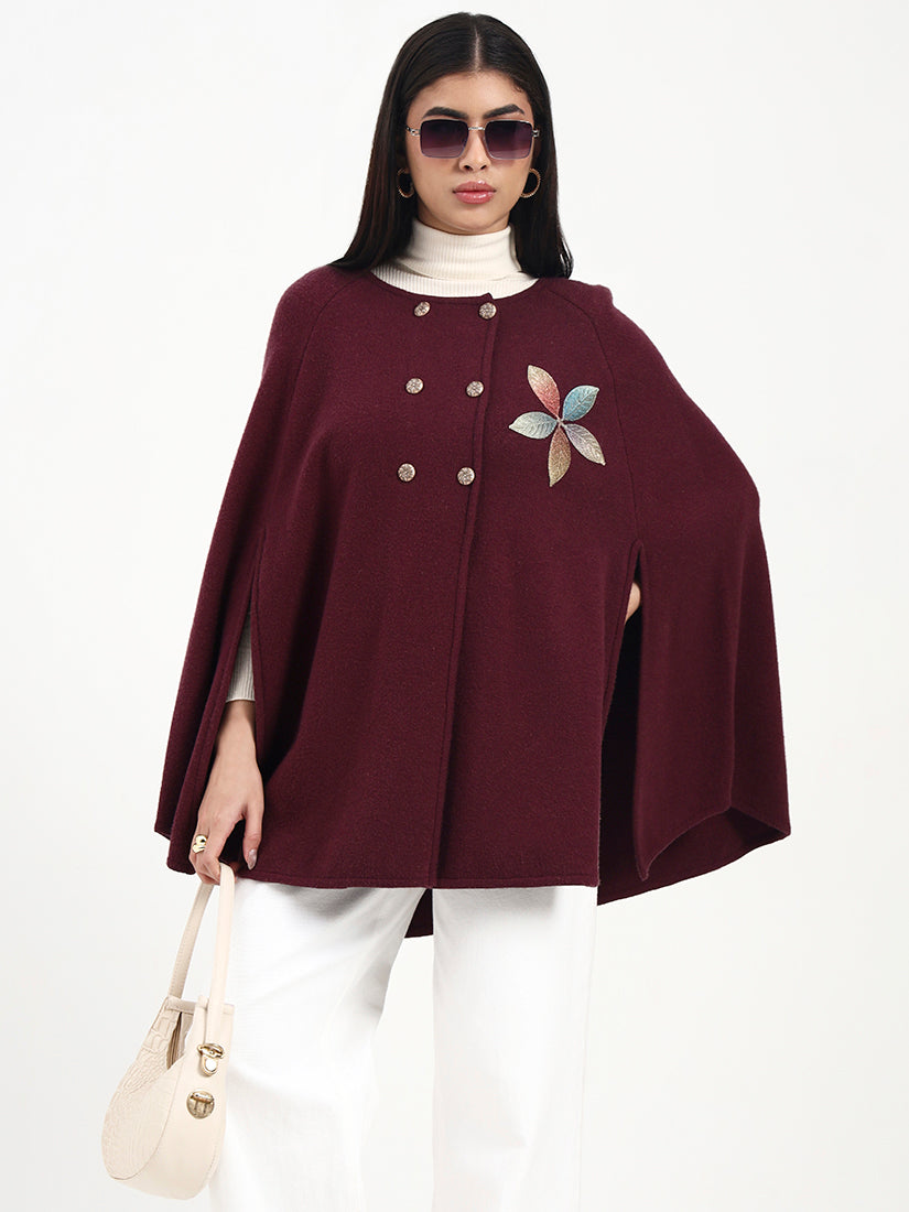 Wine Bloom Leaf Poncho