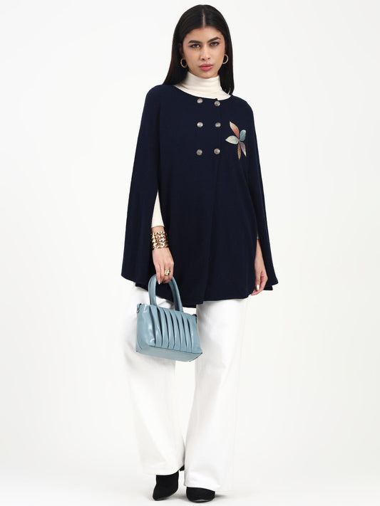 Midnight Navy Bloom Leaf Poncho