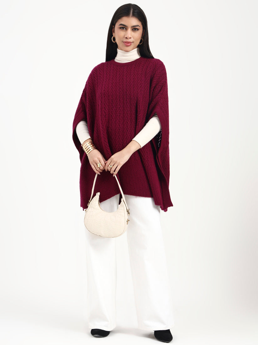 Burgundy Loop-Knit Poncho