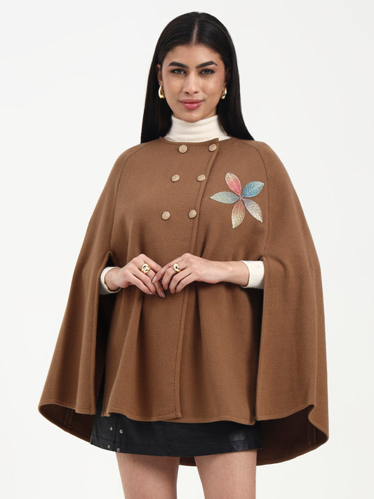 Warm Camel Bloom Leaf Poncho