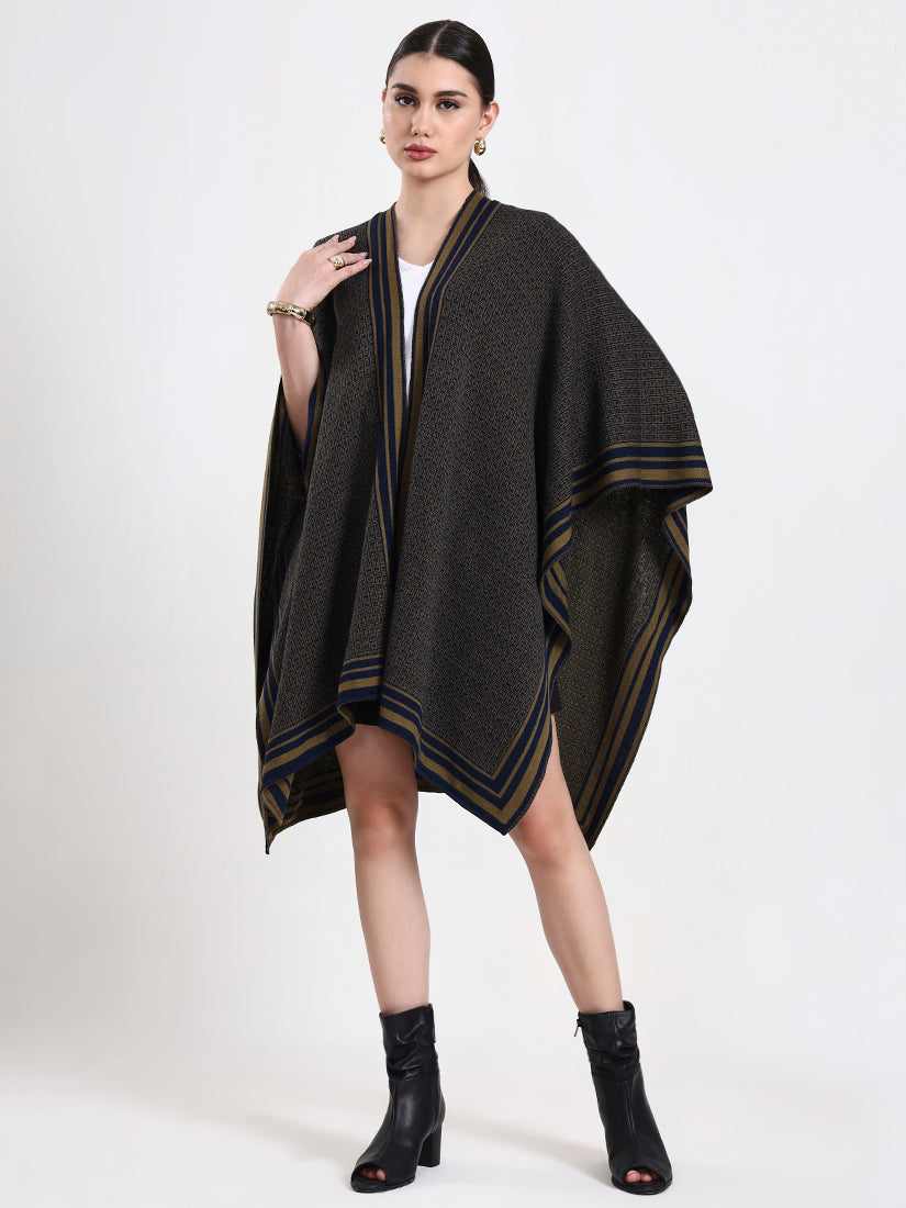 Olive Intarsia Belted Cape
