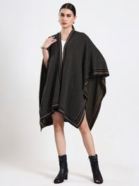 Olive Intarsia Belted Cape