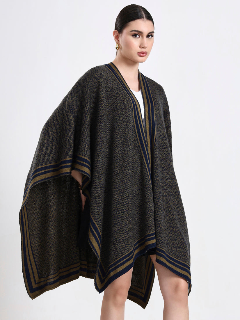 Olive Intarsia Belted Cape