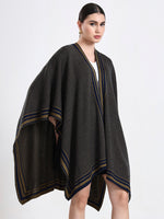 Olive Intarsia Belted Cape