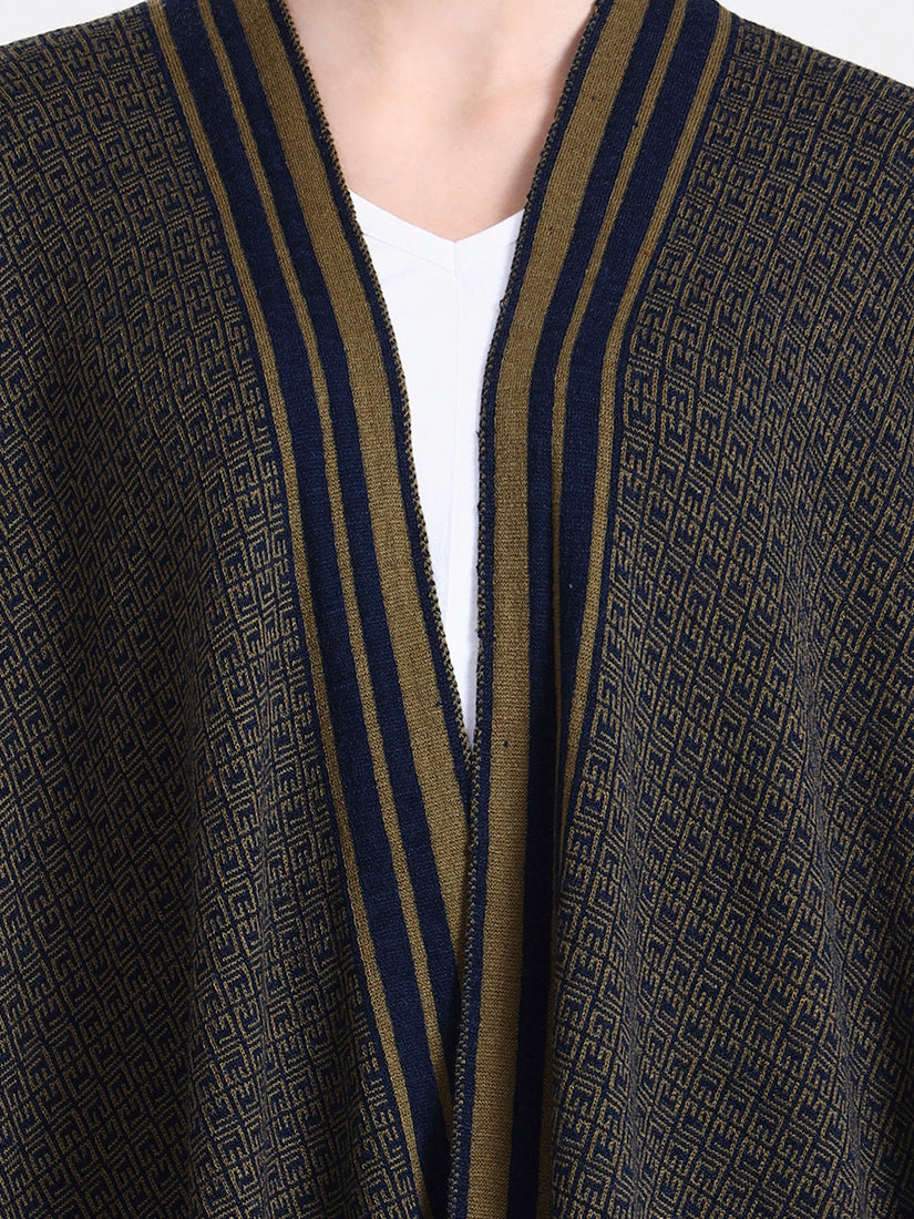 Olive Intarsia Belted Cape
