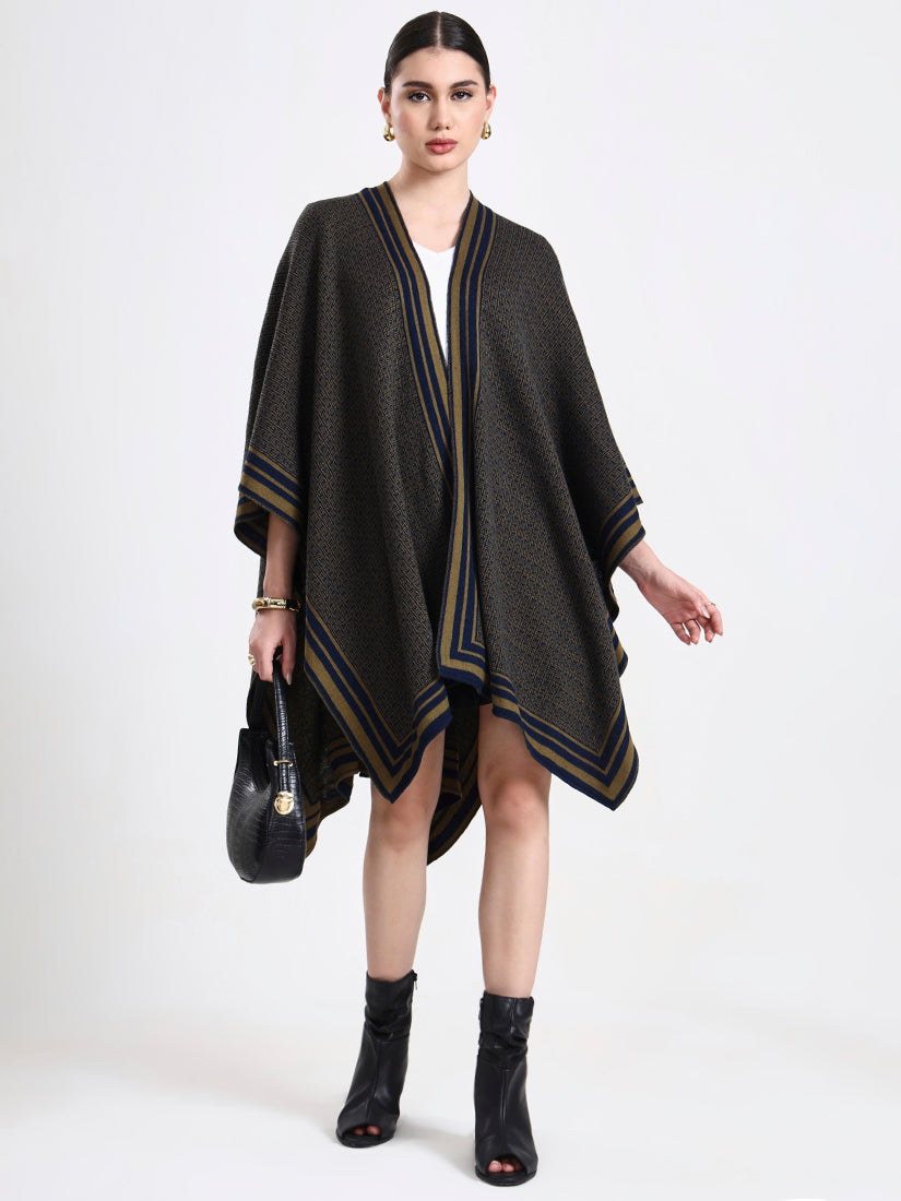 Olive Intarsia Belted Cape